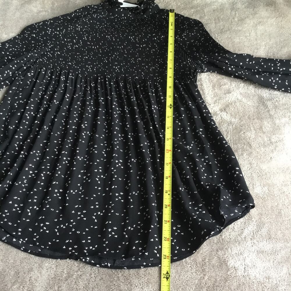 Lauren Ralph Lauren Pleated Long Sleeve Chiffon Black/White Birds Blouse Sz PXS - Picture 7 of 9